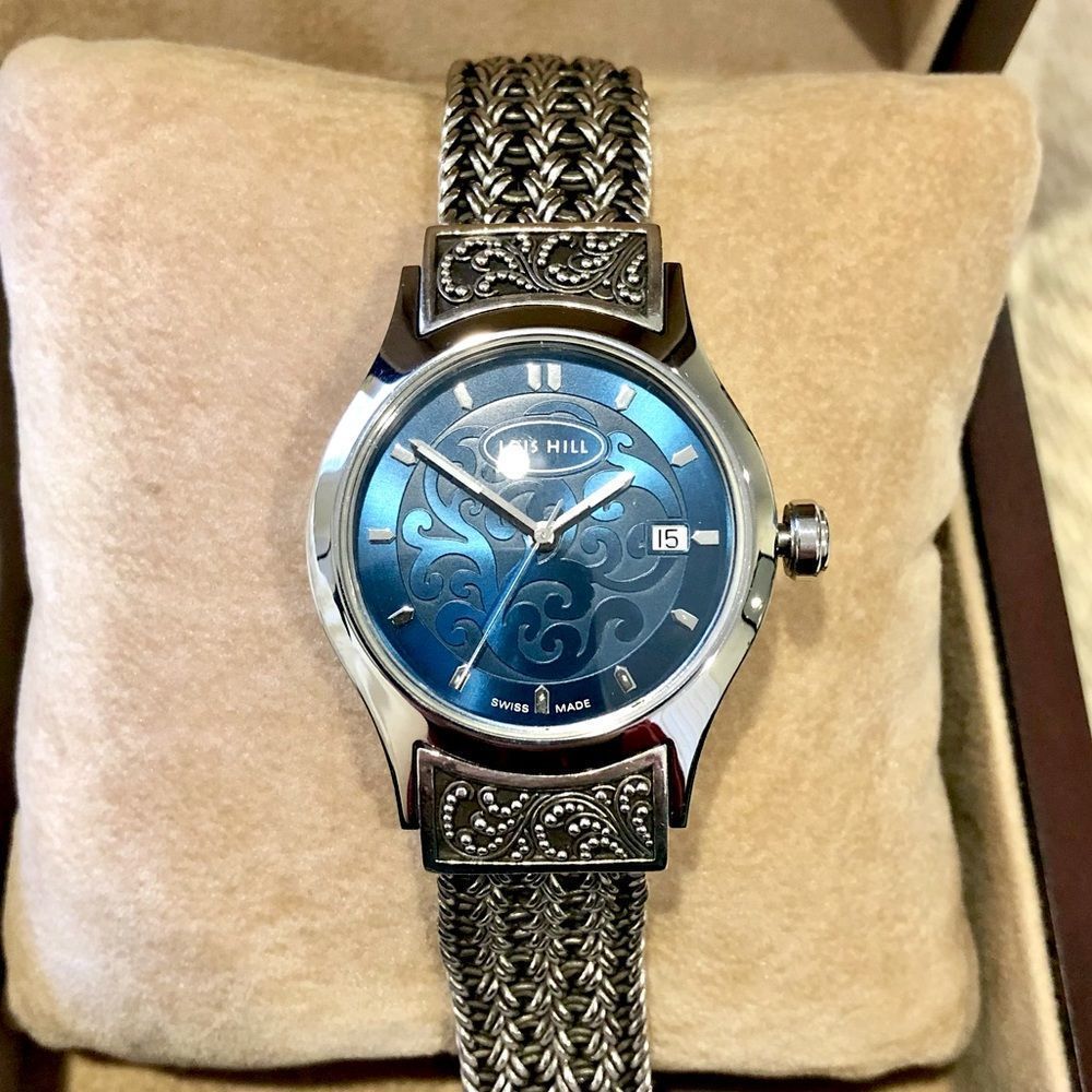 Lois Hill Sterling Silver Watch Blue Face